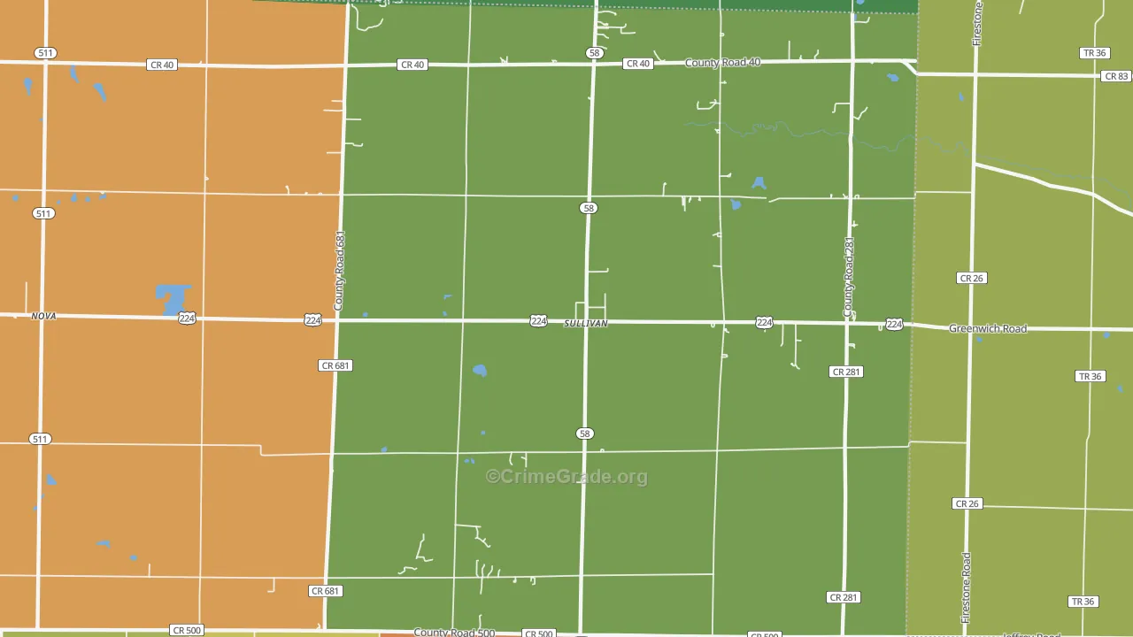 Sullivan, OH Map of Arson Rates