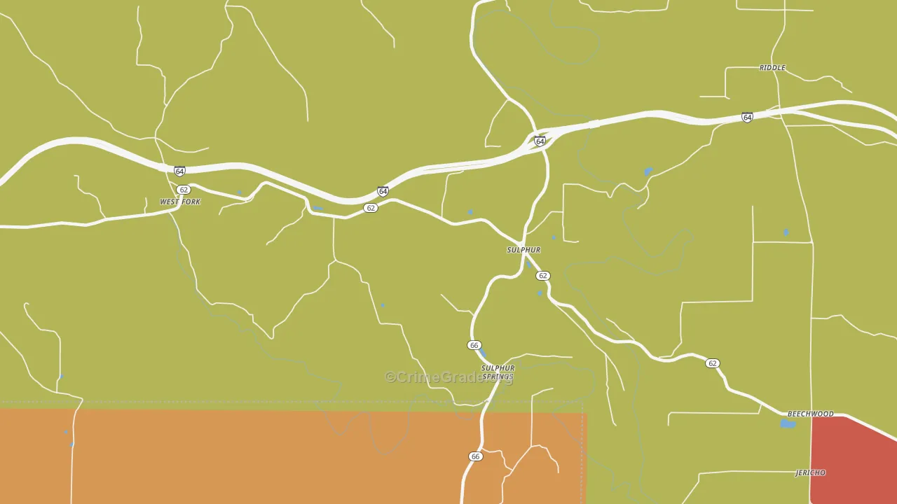Sulphur, IN Map of Arson Rates