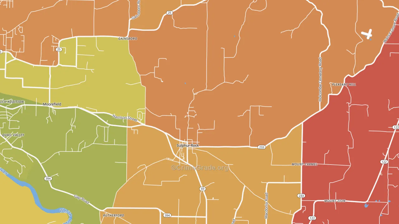 Sulphur Rock, AR Map of Arson Rates
