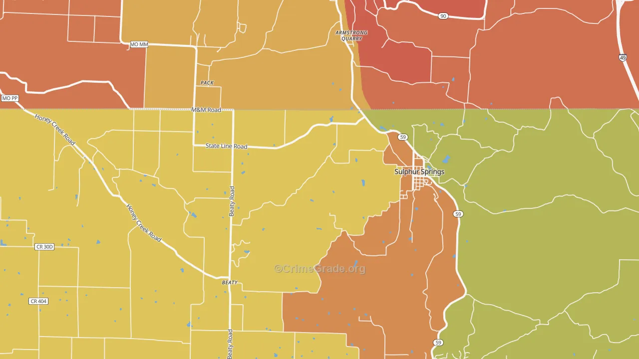 Sulphur Springs, AR Map of Arson Rates