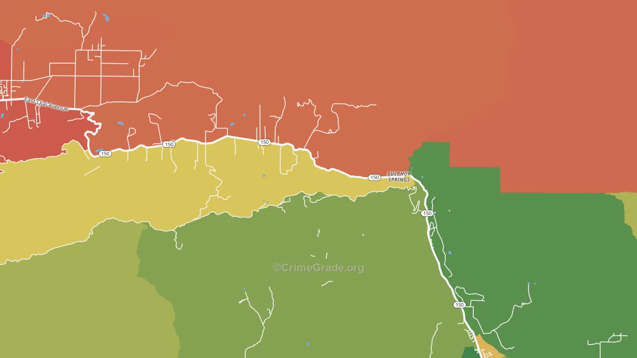 Sulphur Springs, CA Map of Arson Rates