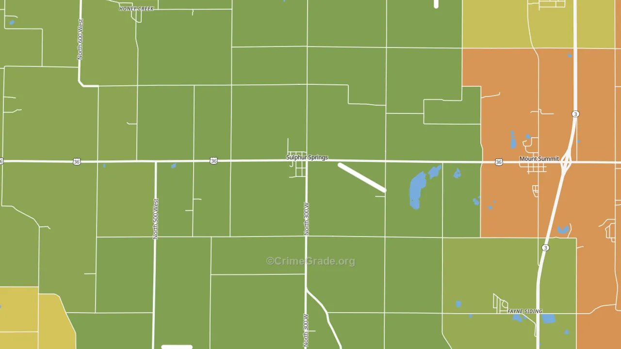 Sulphur Springs, IN Map of Arson Rates