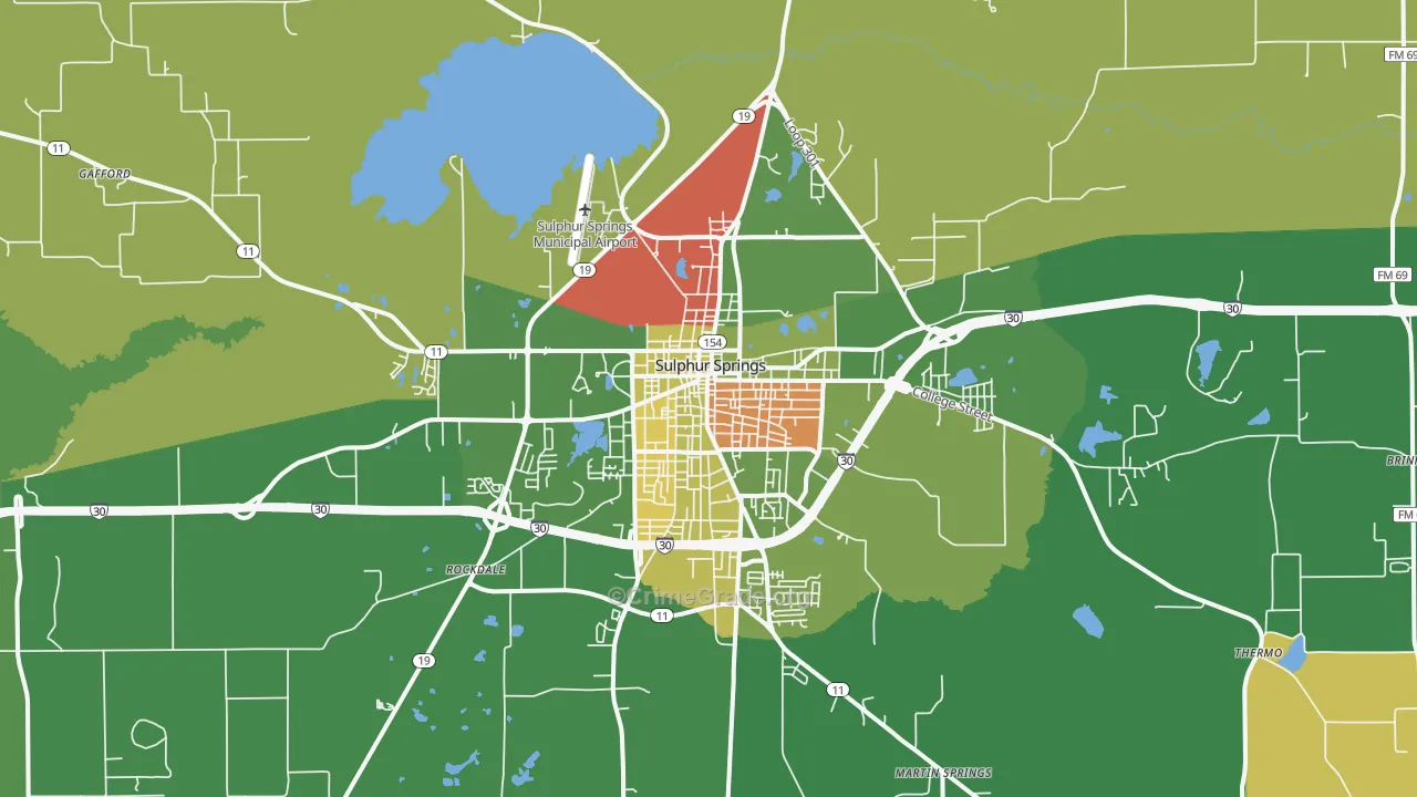 Sulphur Springs, TX Map of Arson Rates
