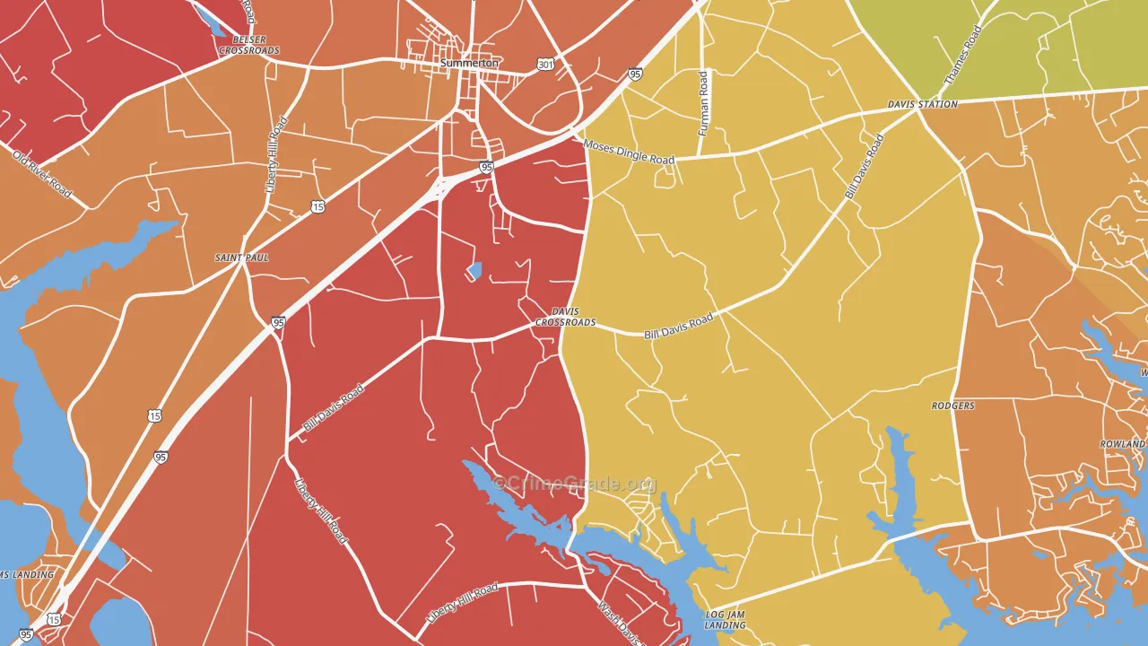 Summerton, SC Map of Arson Rates