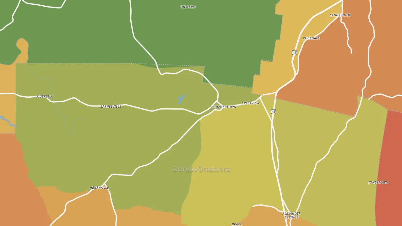 Summertown, TN Map of Arson Rates