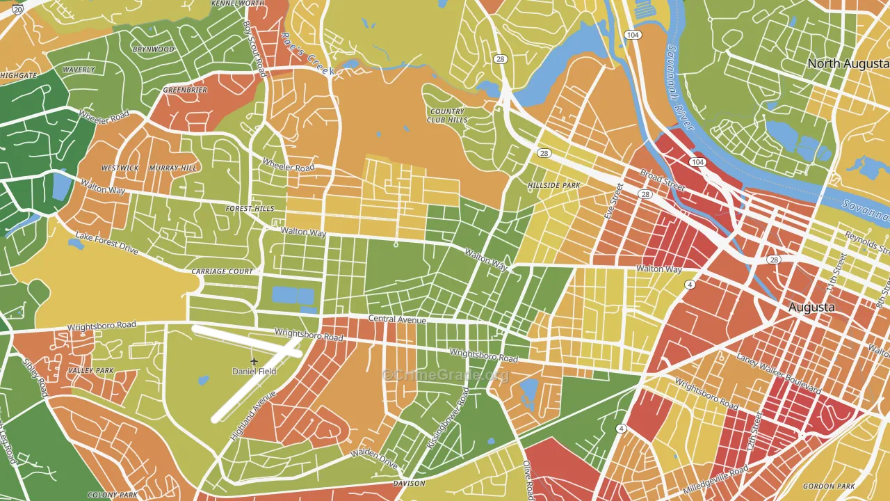 Summerville, Augusta, GA Map of Arson Rates