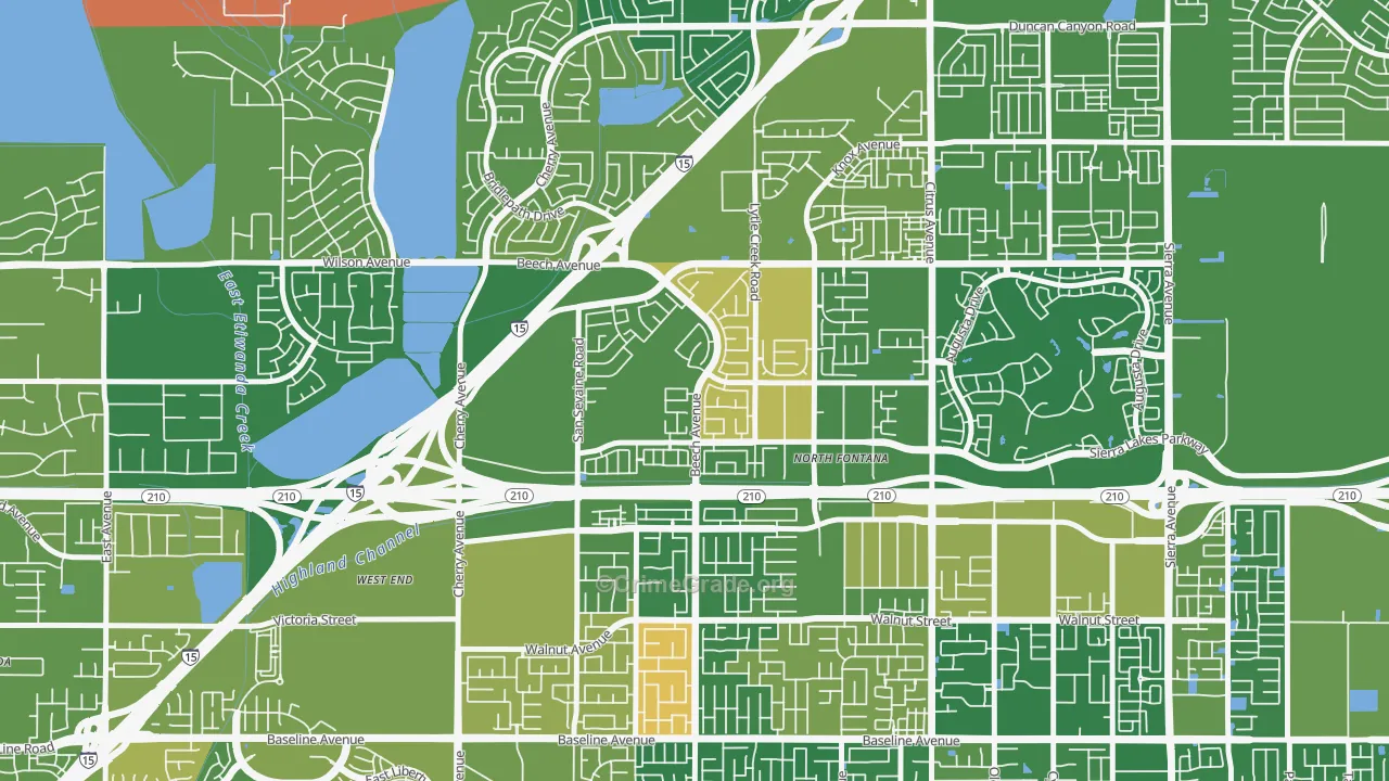 Summit Heights, Fontana, CA Map of Arson Rates