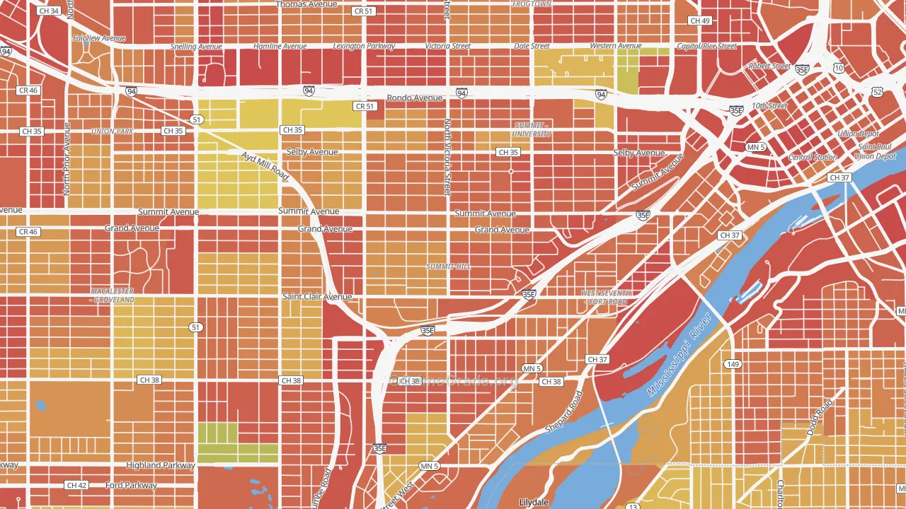 Summit Hill, St. Paul, MN Map of Arson Rates