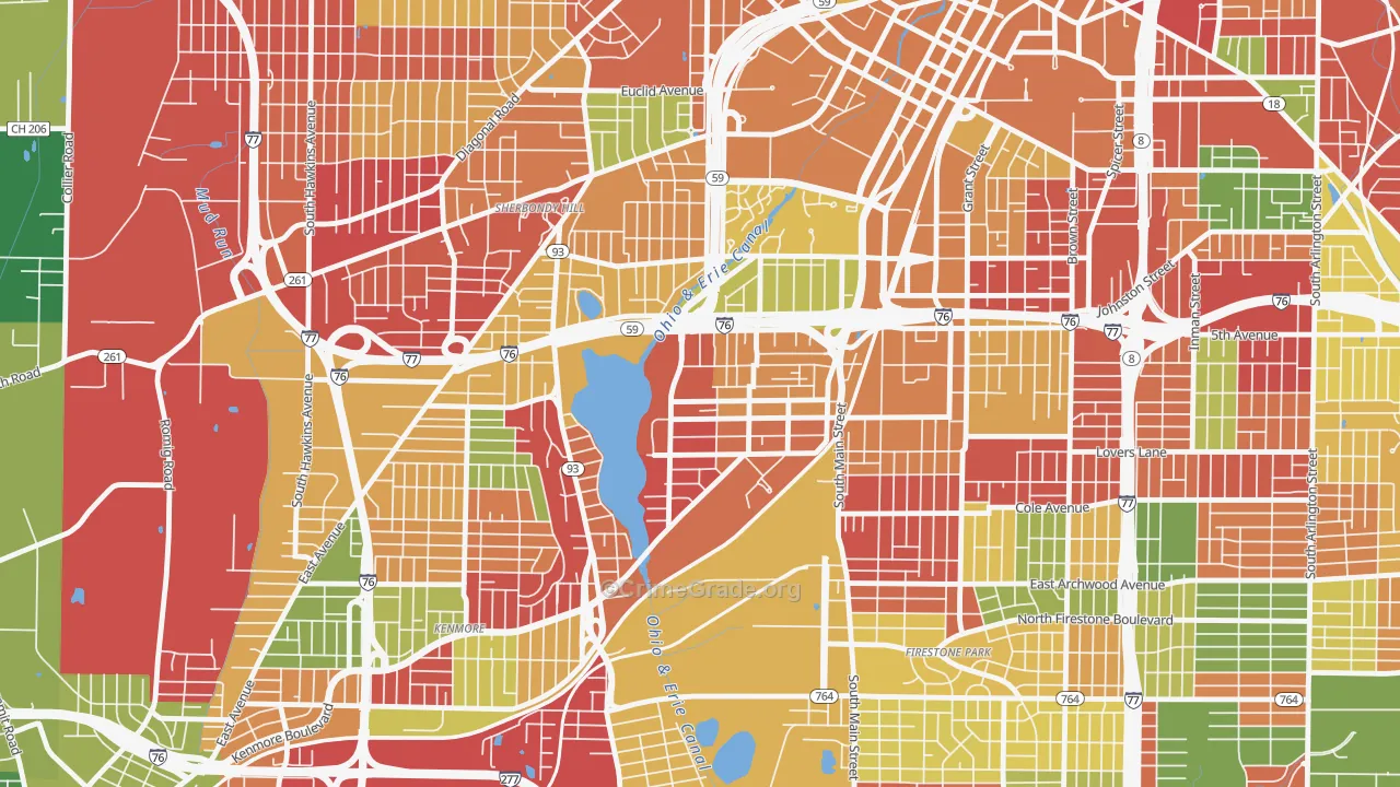 Summit Lake, Akron, OH Map of Arson Rates