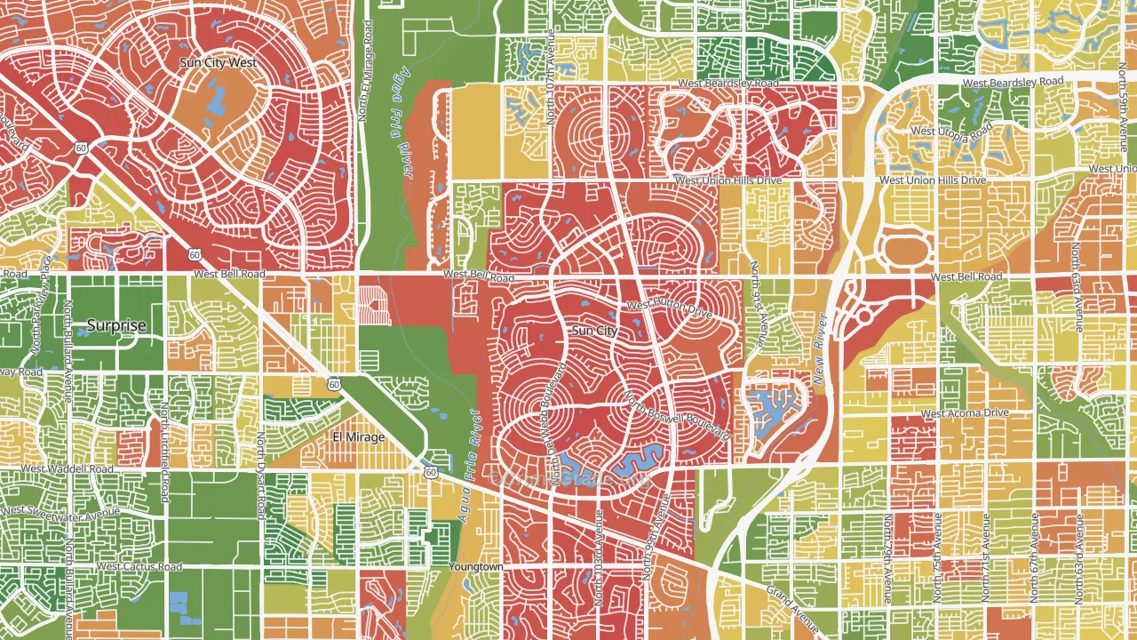 Sun City, AZ Map of Arson Rates