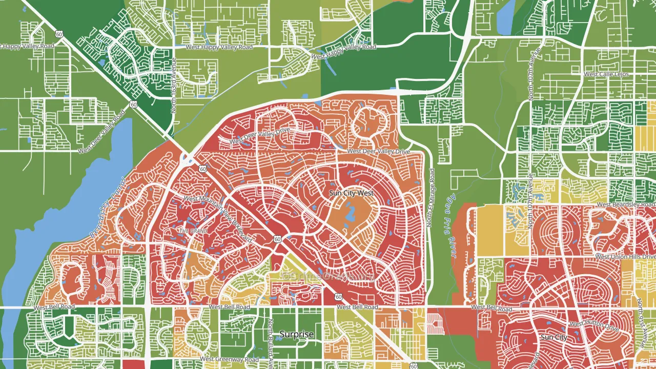 Sun City West, AZ Map of Arson Rates