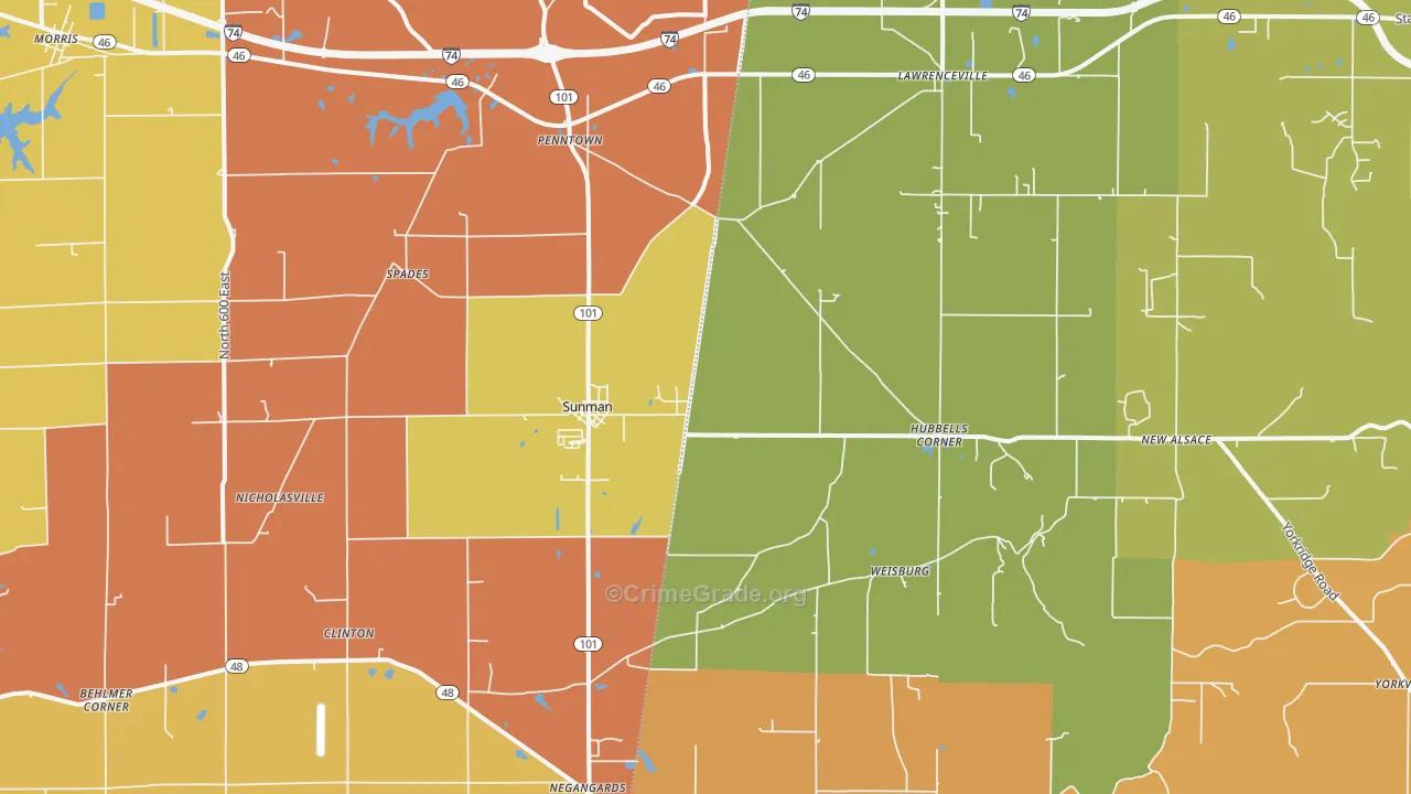 Sunman, IN Map of Arson Rates