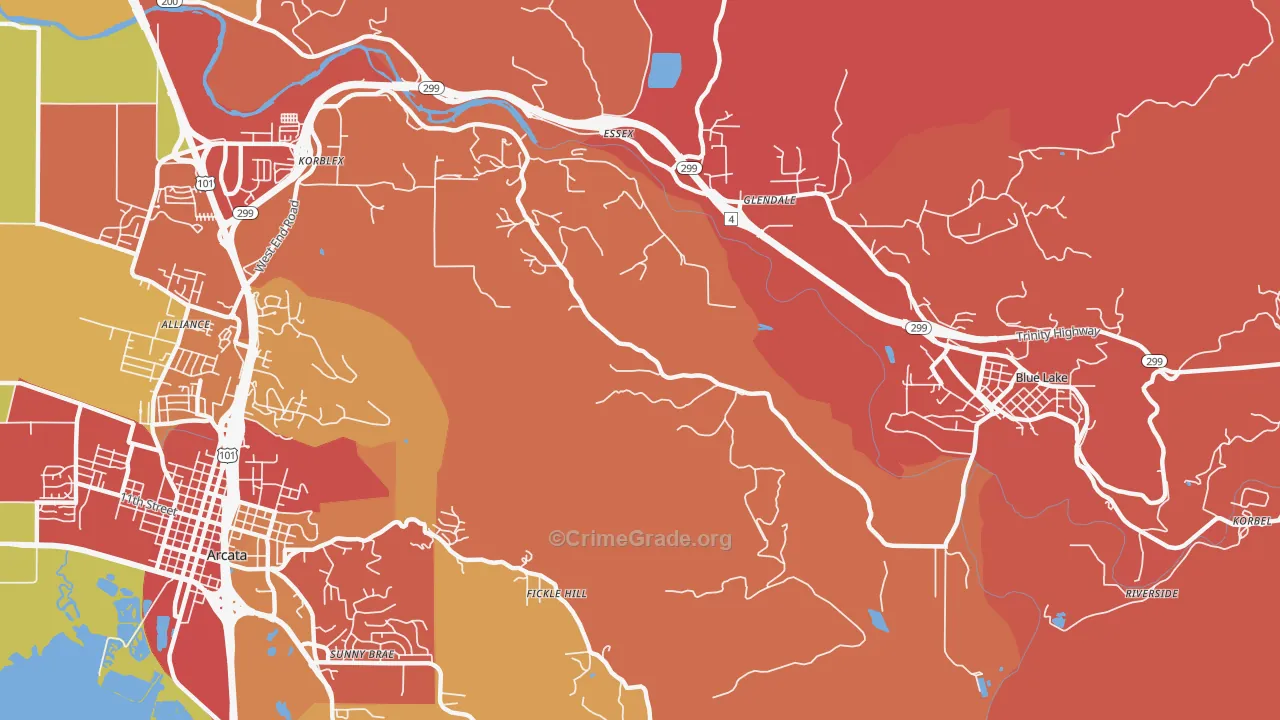 Sunny Brae, CA Map of Arson Rates