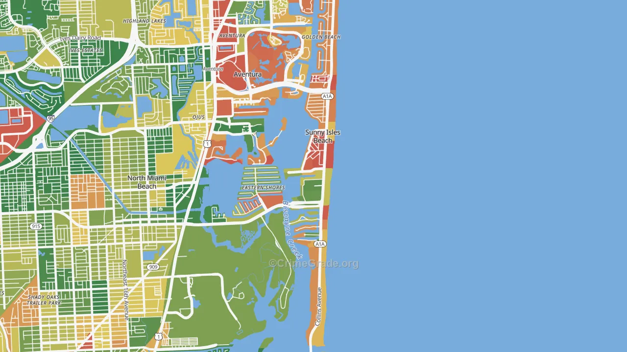 Sunny Isles Beach, FL Map of Arson Rates