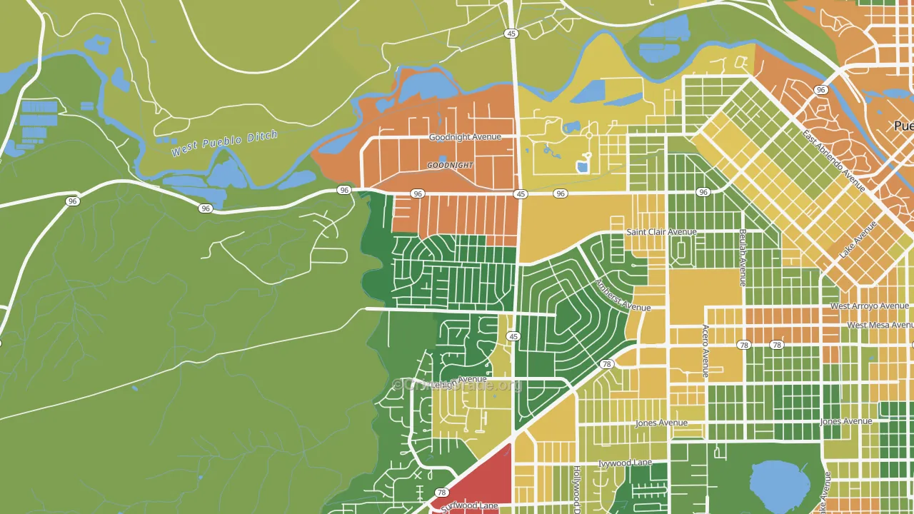 Sunnyheights, Pueblo, CO Map of Arson Rates