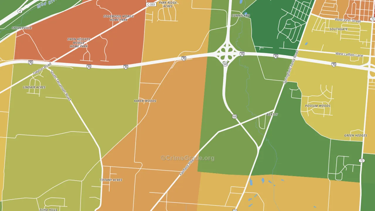 Sunnyland, OH Map of Arson Rates