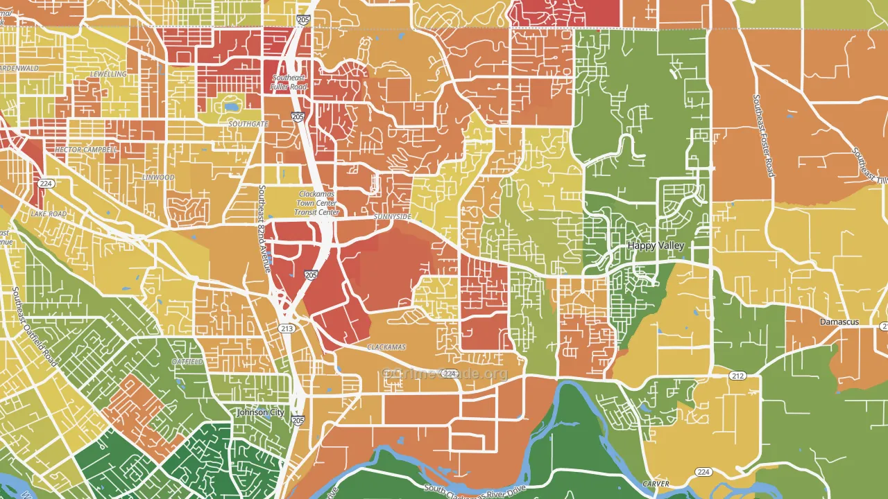 Sunnyside, Clackamas, OR Map of Arson Rates