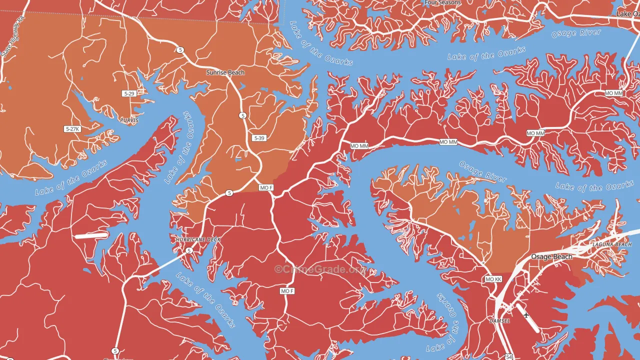 Sunrise Beach, MO Map of Arson Rates