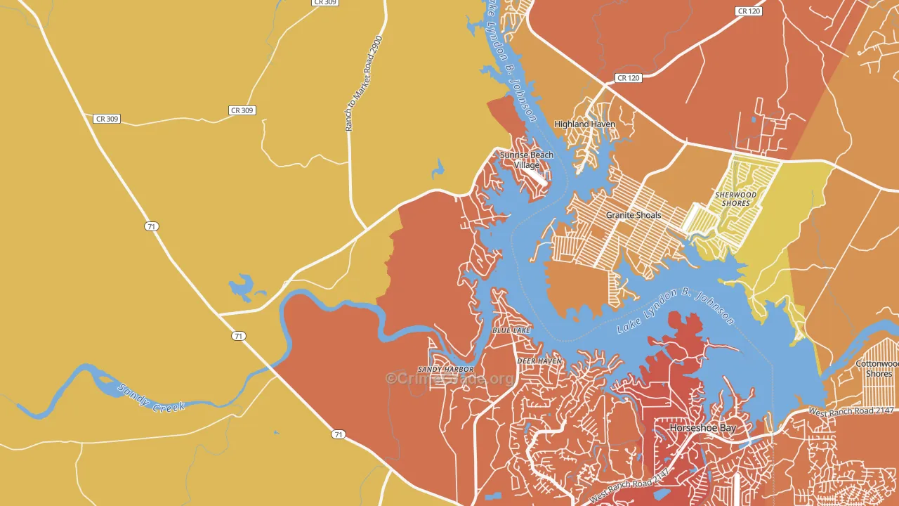 Sunrise Beach Village, TX Map of Arson Rates