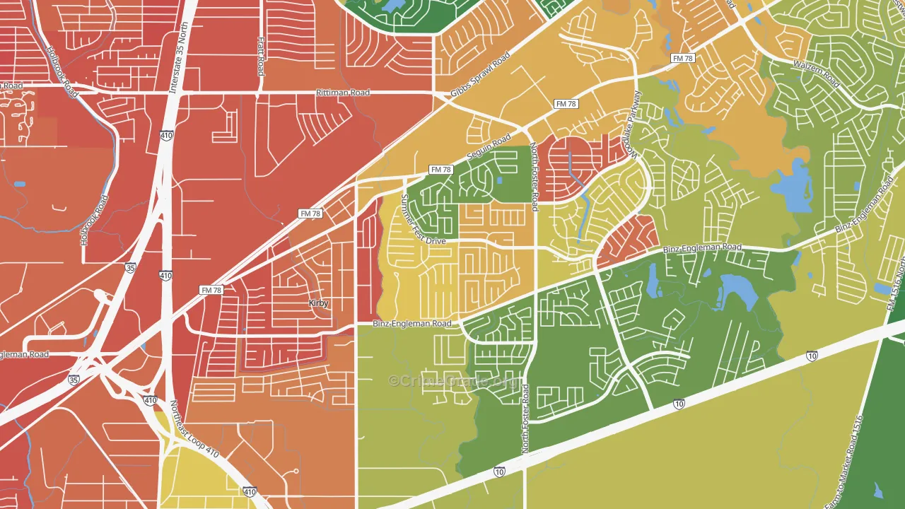 Sunrise, San Antonio, TX Map of Arson Rates