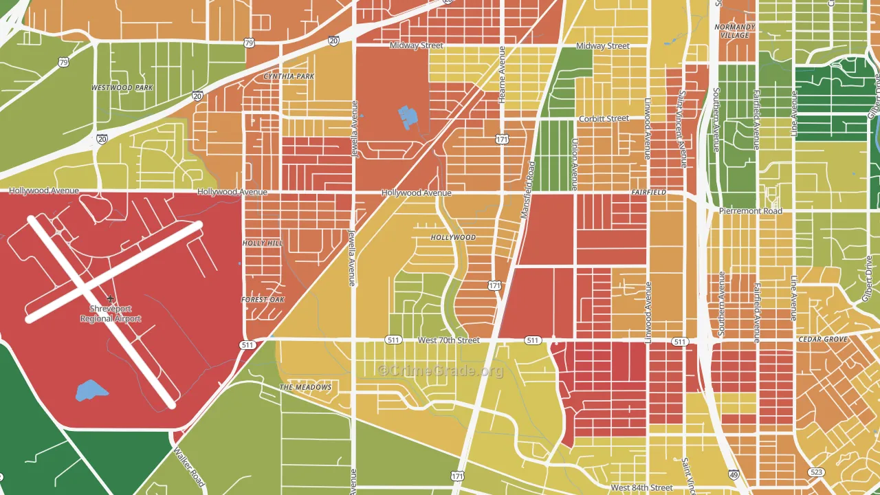 Sunset Arcre-Garden Valley-Morningside, Shreveport, LA Map of Arson Rates