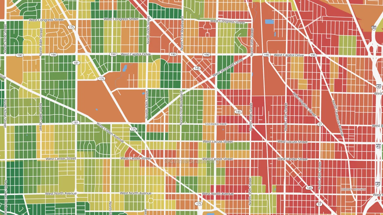Sunset Heights, Milwaukee, WI Map of Arson Rates
