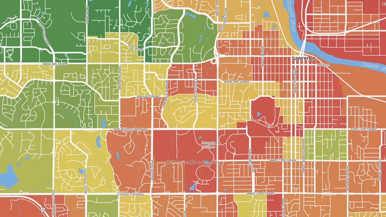 Sunset Hills, Lawrence, KS Map of Arson Rates