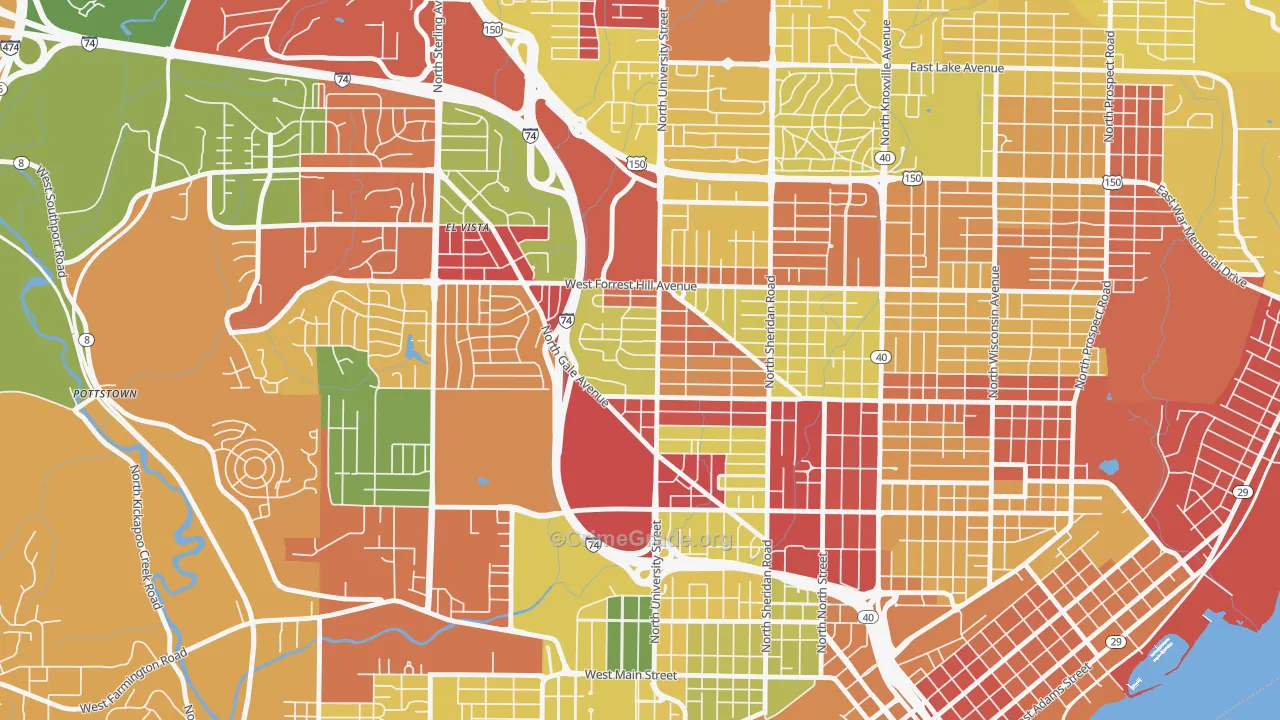 Sunset Hills, Peoria, IL Map of Arson Rates