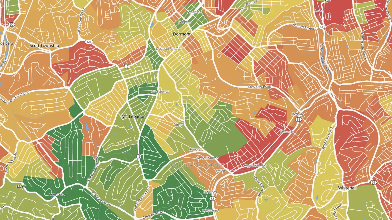 Sunset Hills, Pittsburgh, PA Map of Arson Rates