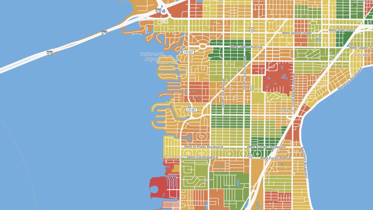 Sunset Park, Tampa, FL Map of Arson Rates