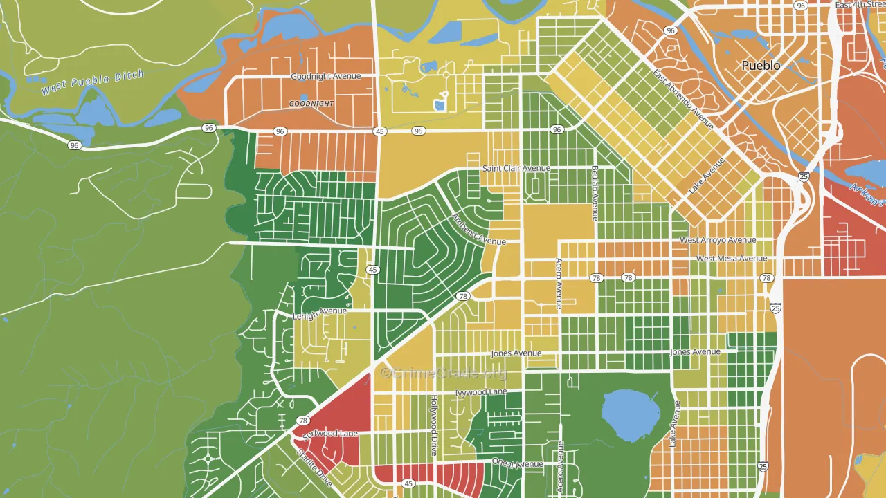 Sunset, Pueblo, CO Map of Arson Rates