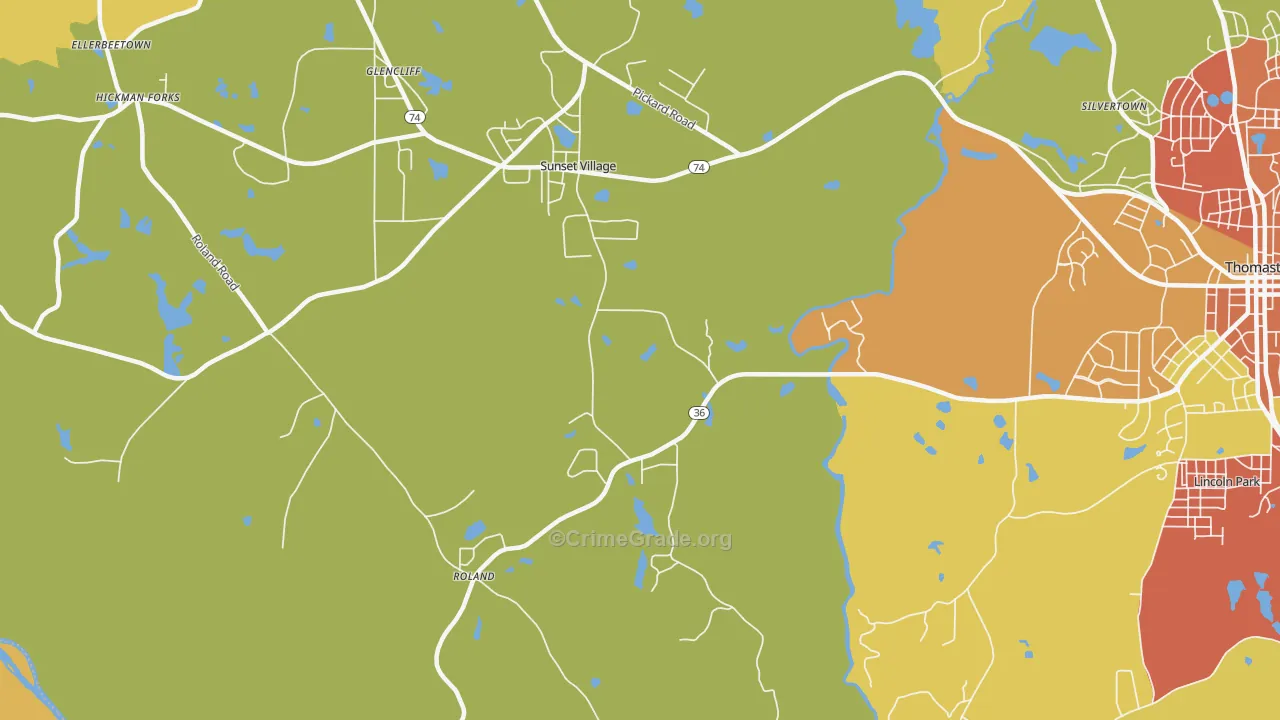 Sunset Village, GA Map of Arson Rates