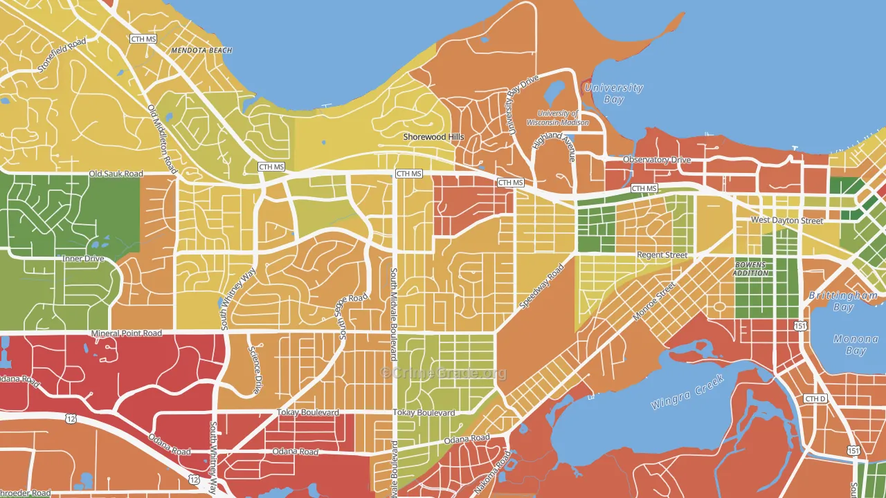Sunset Village, Madison, WI Map of Arson Rates