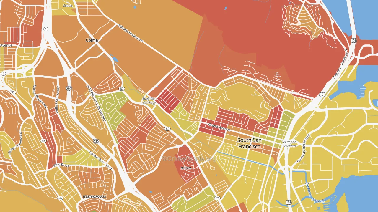 Sunshine Gardens, South San Francisco, CA Map of Arson Rates
