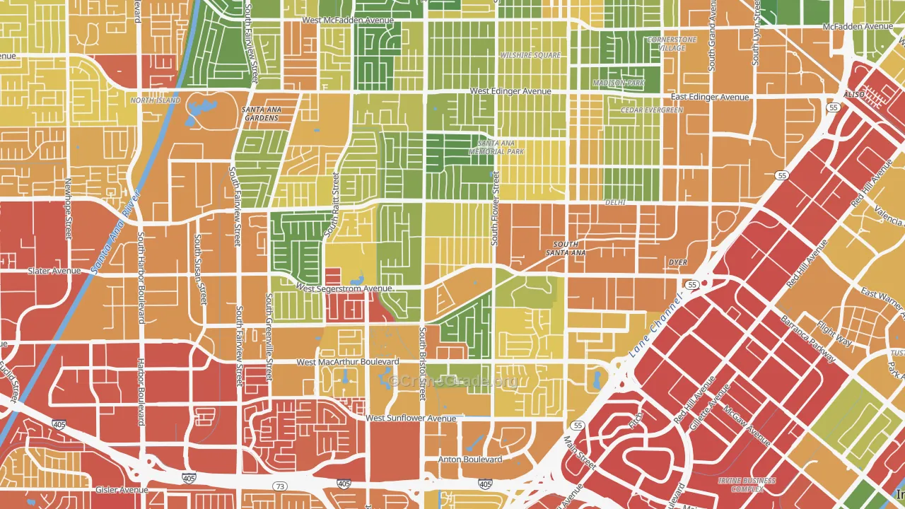 Sunwood Central, Santa Ana, CA Map of Arson Rates