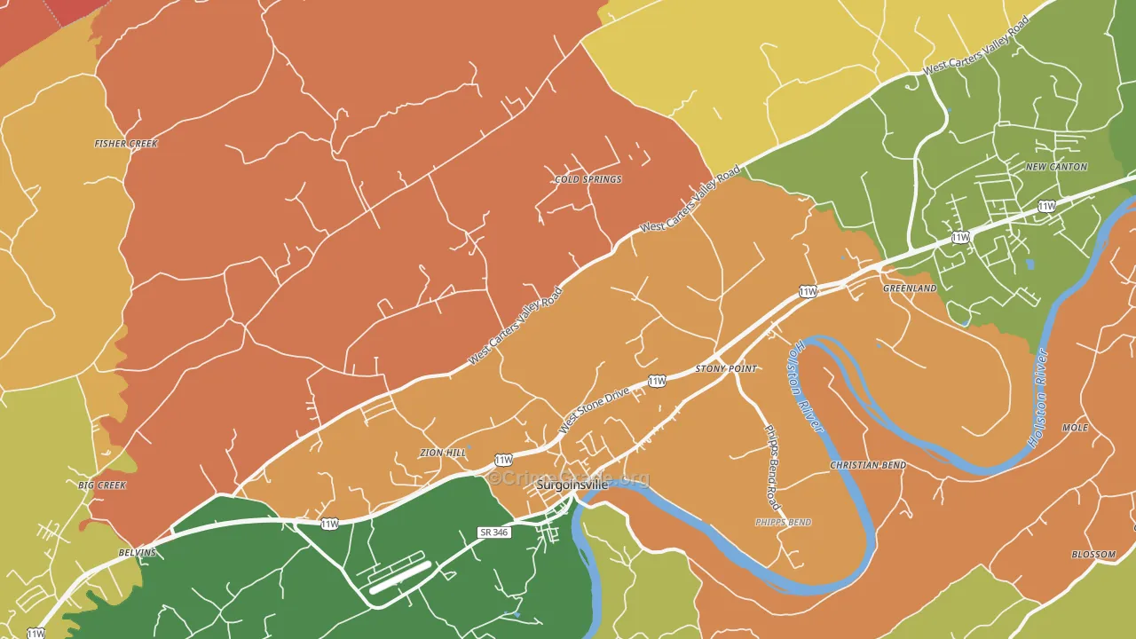 Surgoinsville, TN Map of Arson Rates