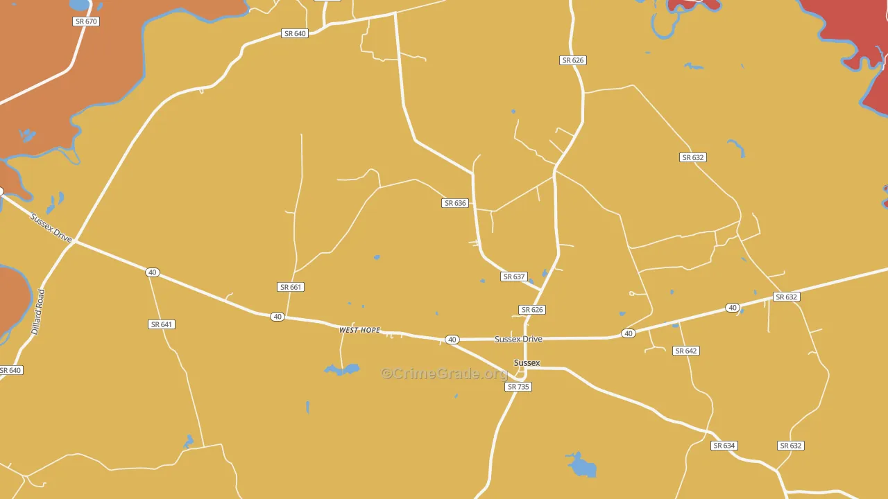 Sussex, VA Map of Arson Rates