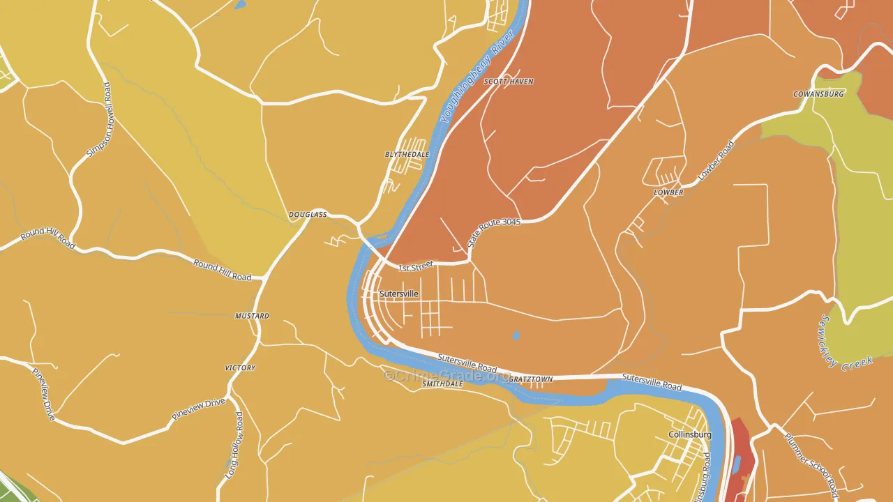 Sutersville, PA Map of Arson Rates