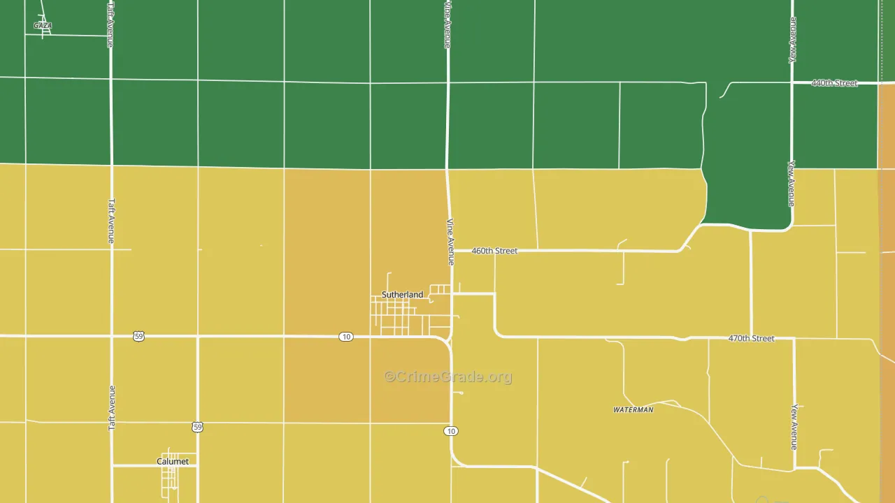 Sutherland, IA Map of Arson Rates