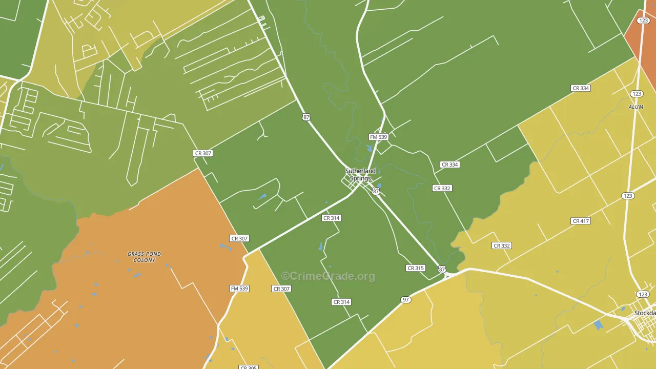 Sutherland Springs, TX Map of Arson Rates