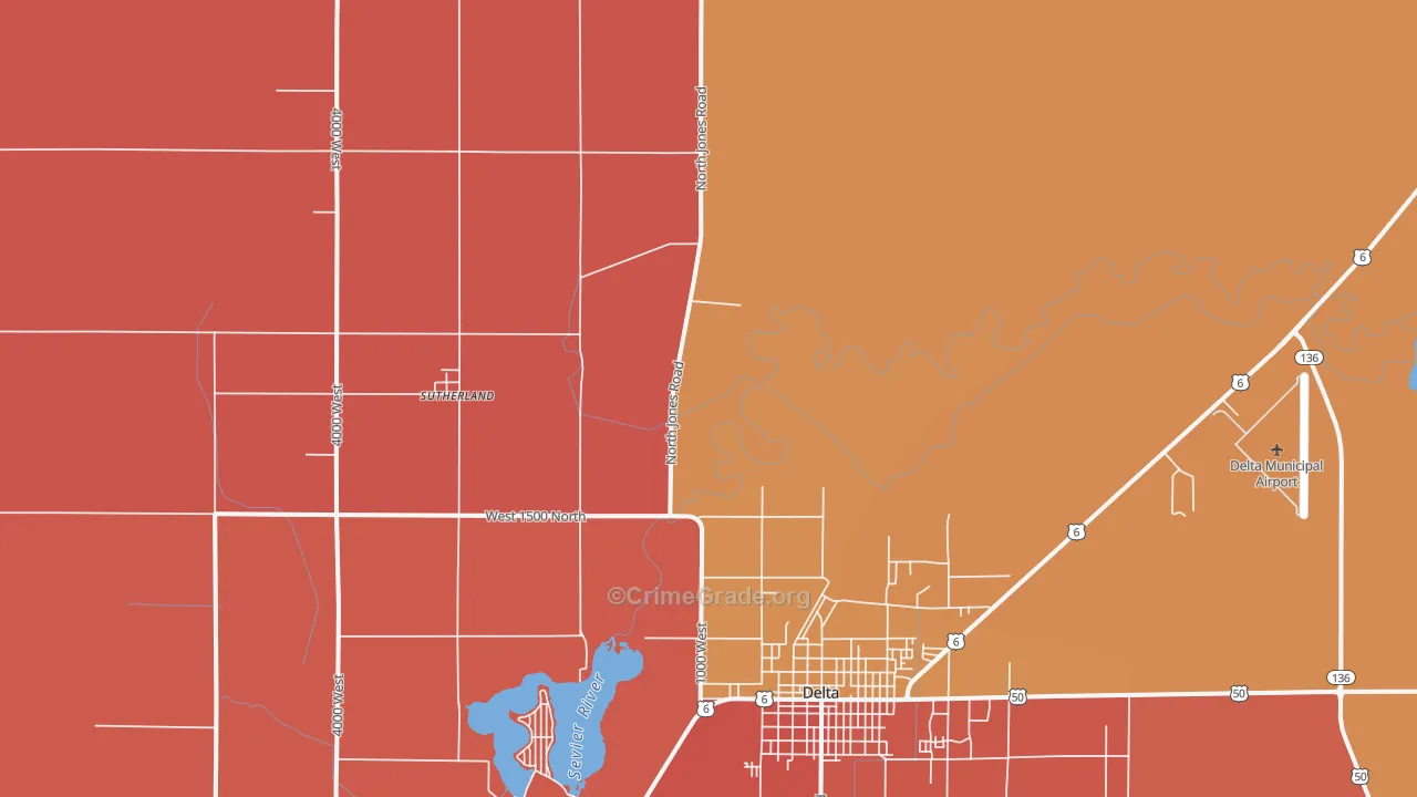 Sutherland, UT Map of Arson Rates