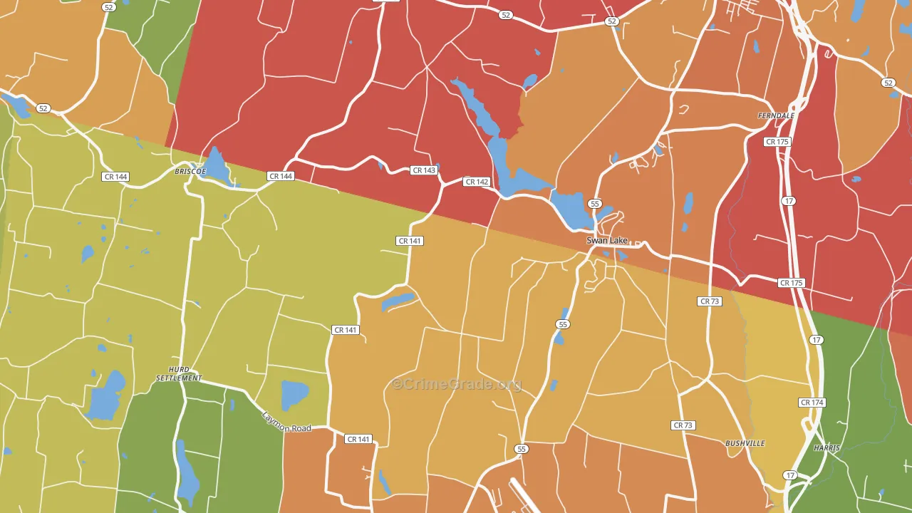 Swan Lake, NY Map of Arson Rates