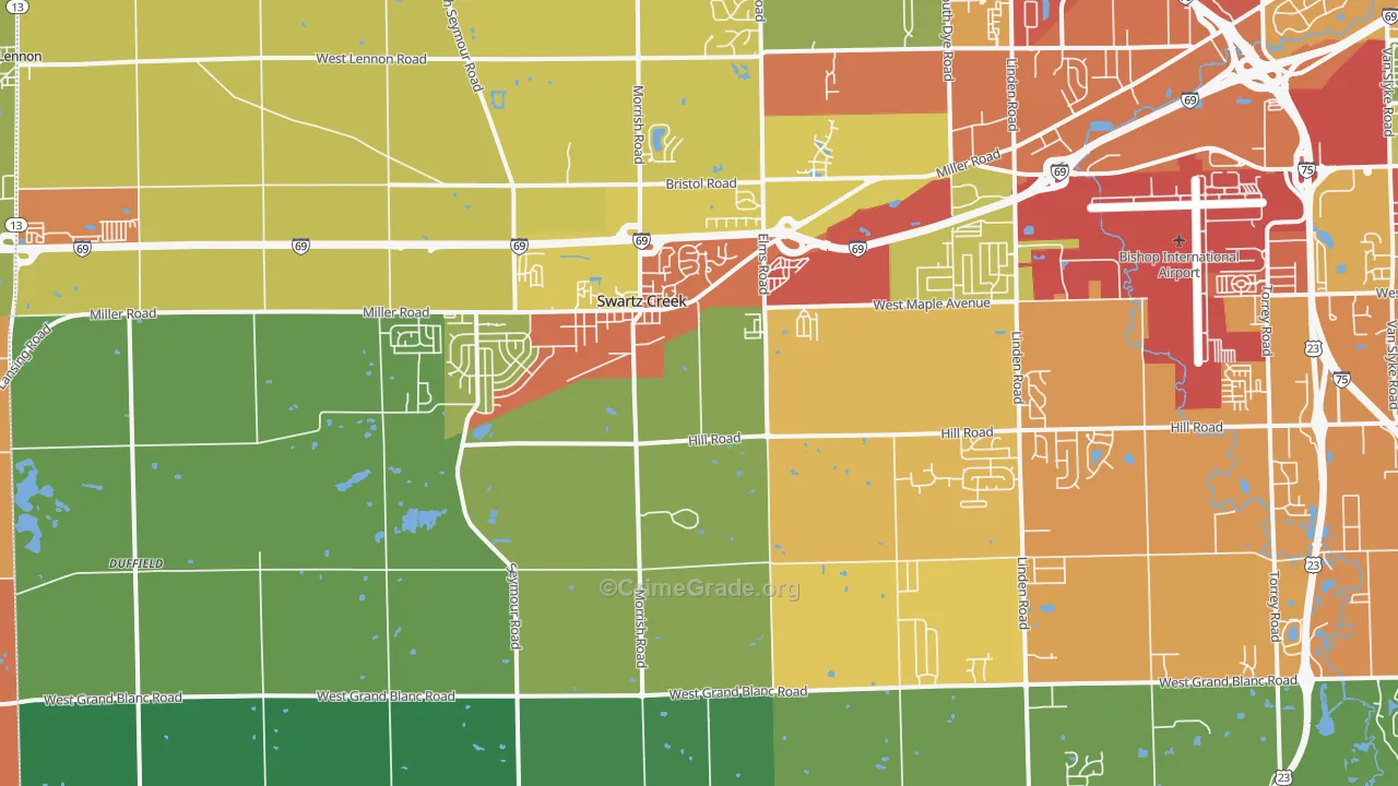Swartz Creek, MI Map of Arson Rates