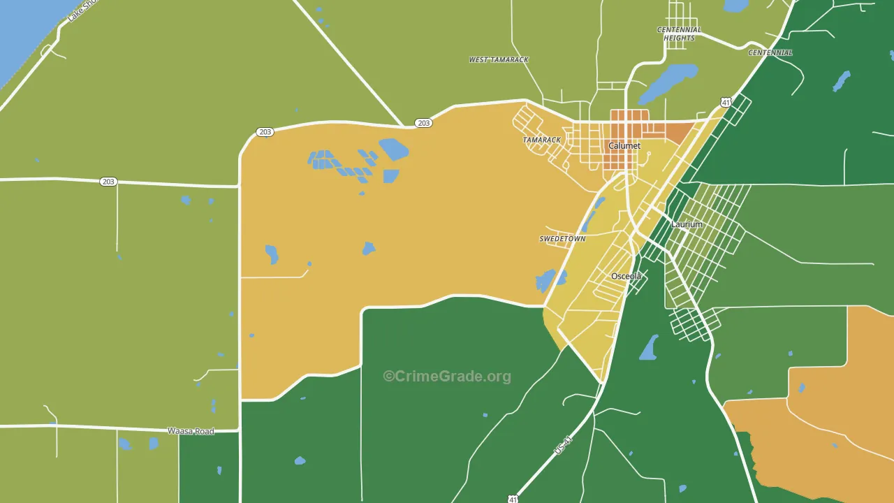 Swedetown, MI Map of Arson Rates