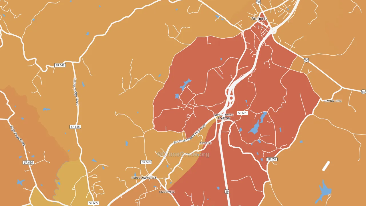 Sweet Briar, VA Map of Arson Rates