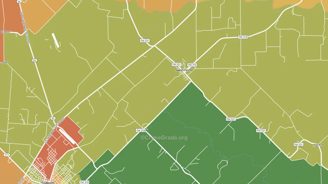 Sweet Home, TX Map of Arson Rates