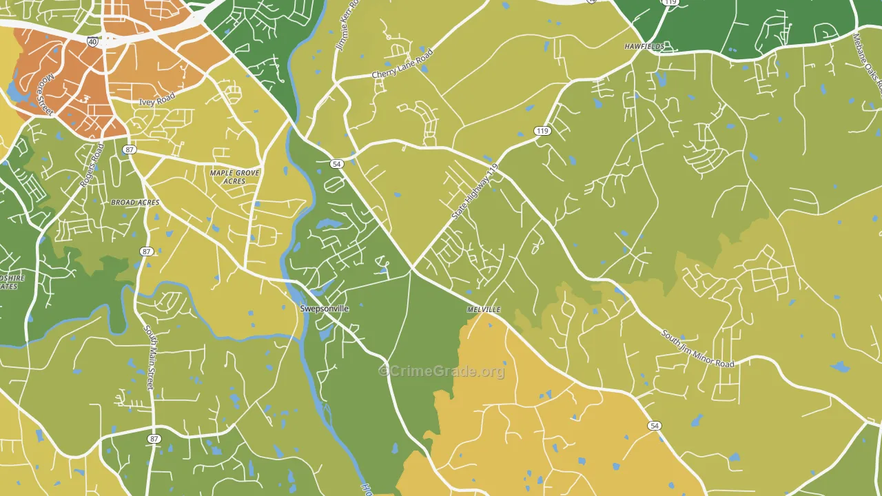 Swepsonville, NC Map of Arson Rates