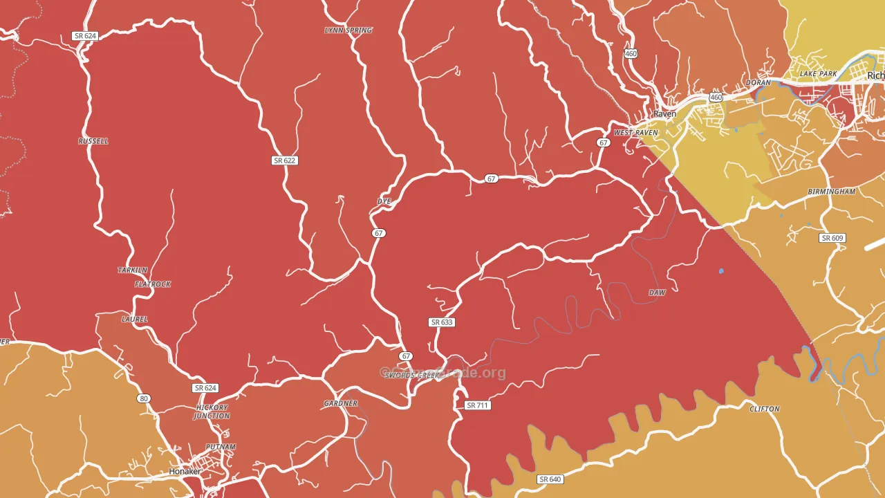 Swords Creek, VA Map of Arson Rates