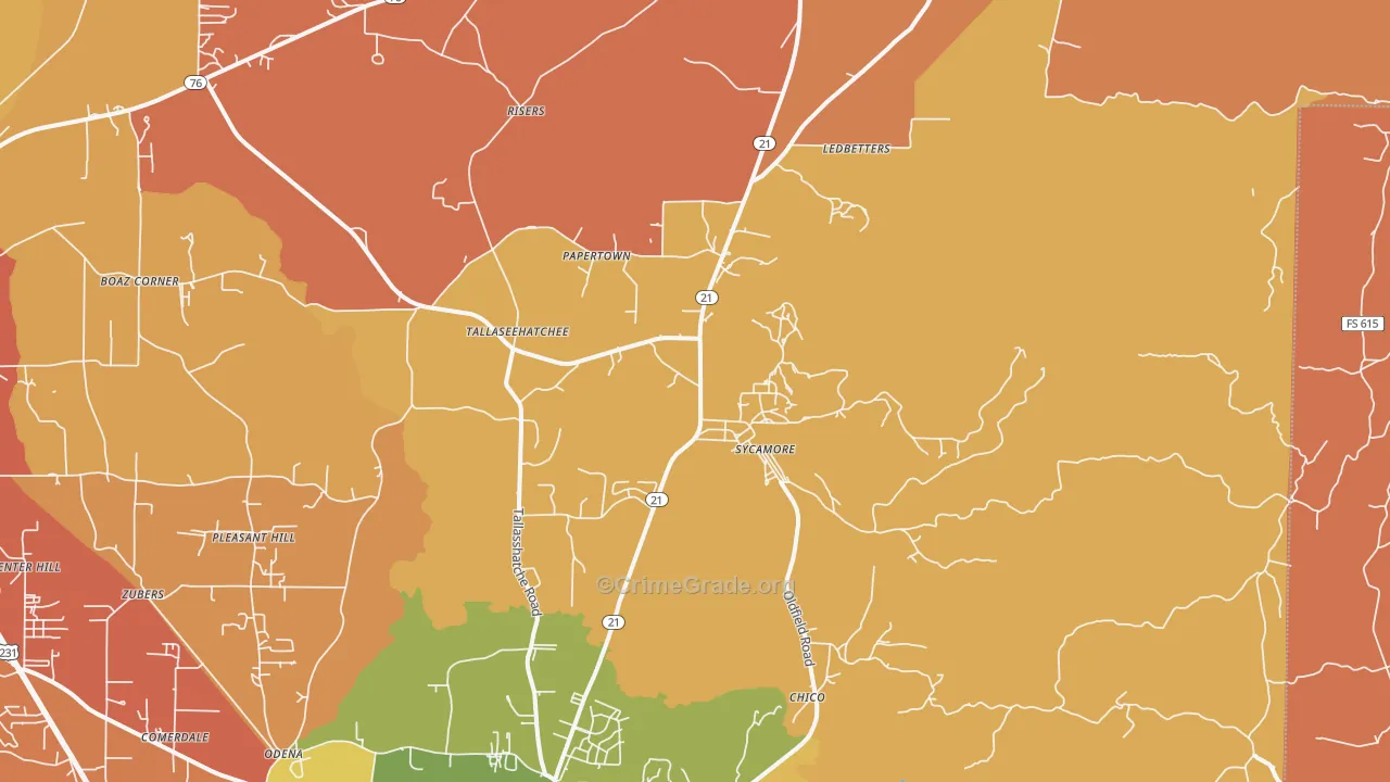 Sycamore, AL Map of Arson Rates