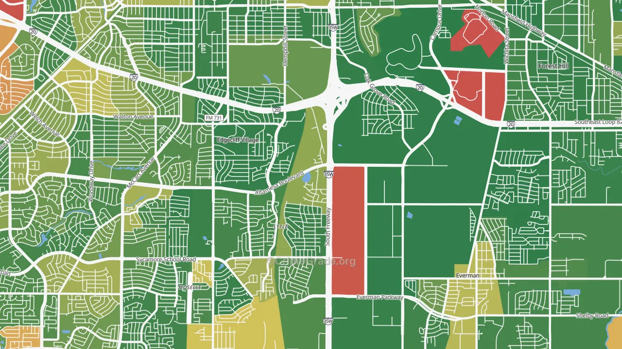 Sycamore, Fort Worth, TX Map of Arson Rates
